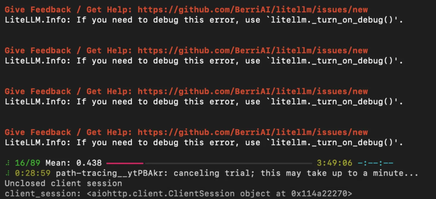 A common sight if you forgot to set the LiteLLM root logger to WARN.
